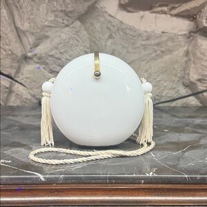 Vintage white hard-case crossbody tassel mini purse